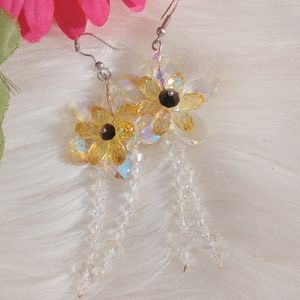 Iridescent Beaded Flower Chandelier Earrings